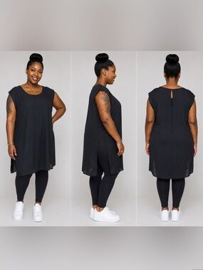 CLEO SLEEVELESS SIDE SPLIT CHIFFON TUNIC - BLACK SIZE 3X (NEW WITH TAGS) A19